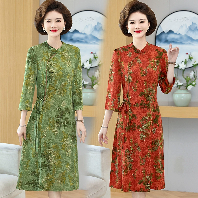 2025 новое платье с длинными рукавами, модное новое платье с цветочным принтом, большой размер, юбка средней длины, закрывающая живот, для похудения