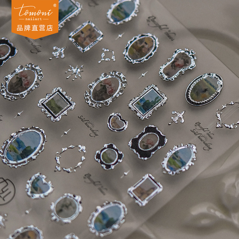 Tomoni gilded nail art stickers ins explosive Japanese stationery retro nail stickers frame oil painting stickers