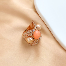 欧美风个性珍珠珐琅戒指 不锈钢玫瑰金戒指女小众饰品厂家直销