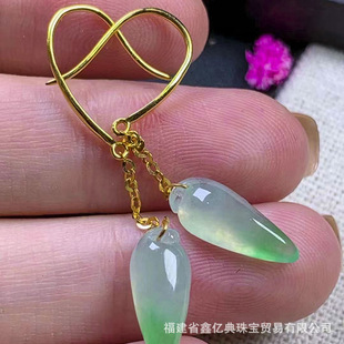 Live supply wholesale Myanmar natural jadeite earrings A goods 18K ice green ear hook jade jewelry with certificate
