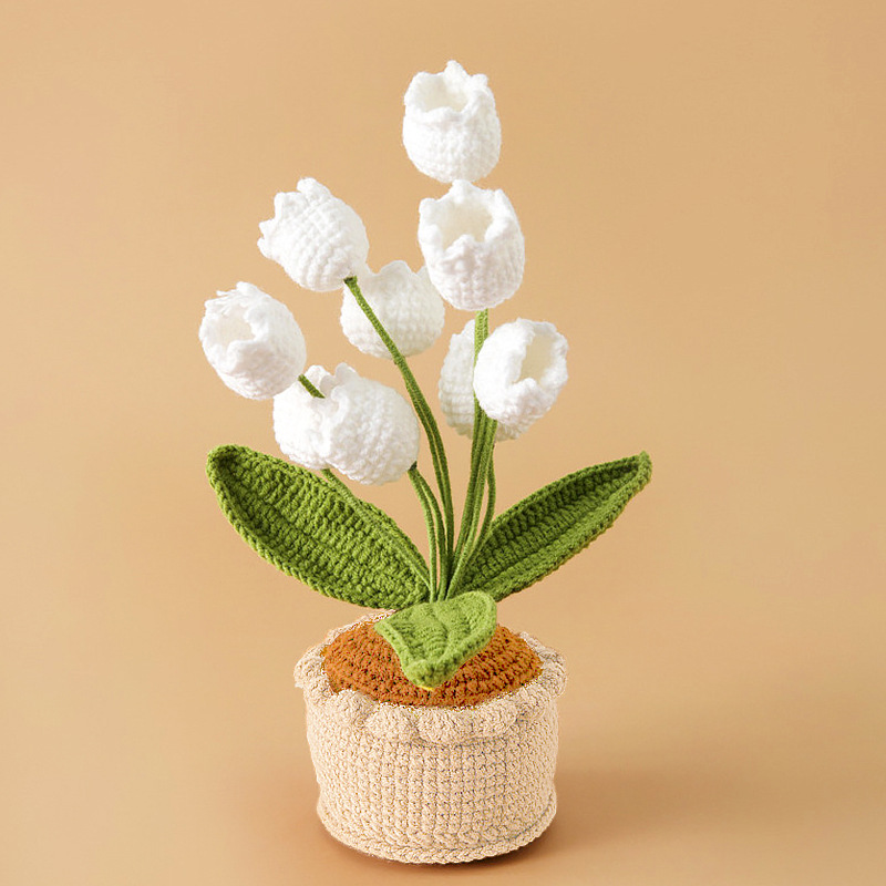 Productos acabados ganchillo artesanal orquídea en maceta flor algodón lana tejer simulación flor de mesa bonsai regalos hechos a mano