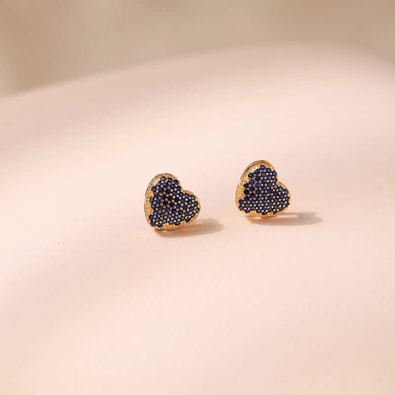 Ear Studs Classification 1 Pair Quantity 1 Pair Sweet Heart Shape Plating Inlay Copper Zircon 18k Gold Plated Ear Studs