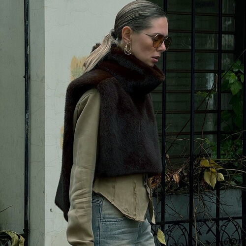 New semi high neck fur camisole top new semi-high collar fur waistcoat for women