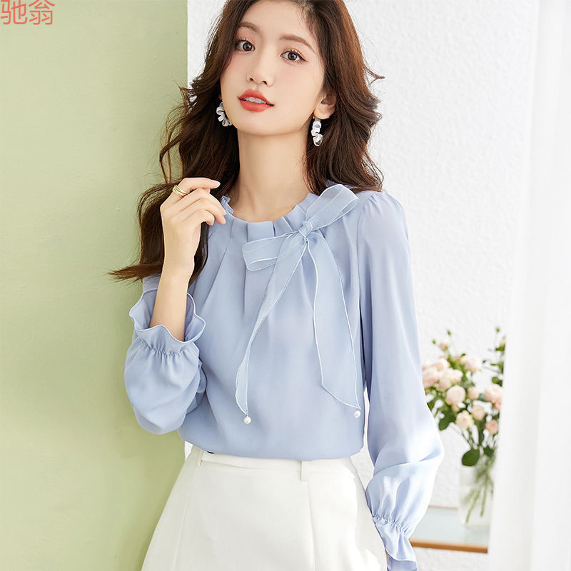 Shiffon spring design shirt with bow