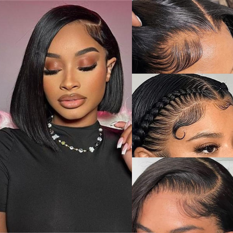 13x 4x 1 T Front Lace bob Head Cover Cross Border in stock Real Wig Straight Human Hair