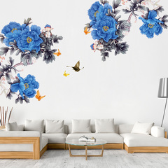 廠家批發藍色牡丹花樹枝蝴蝶牆貼客廳臥室玄關走廊裝飾壁畫KSY-32