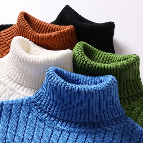 Winter Men's High Collar Sweater Trendy Slim Fit Thick Lined Long Collar Plain Color Cable Knit Shirt for Young Men