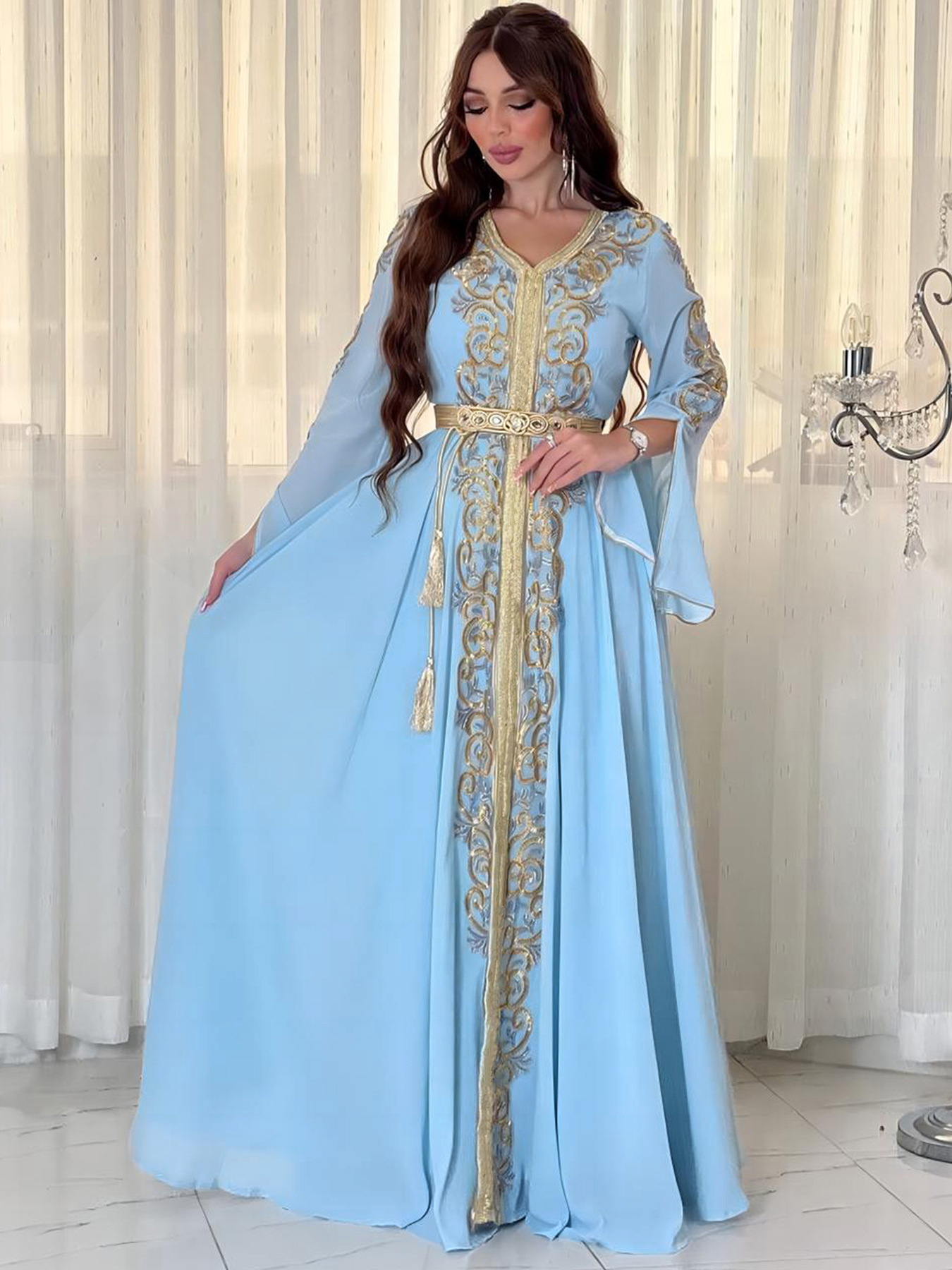 3737 Gurban Arab Dubai Foreign Trade Embroidery Appliqué Dress Muslim Party Dinner Robe
