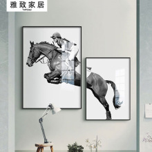 现代简约装饰画马术骑马客厅沙发办公室创意时尚艺术黑白墙画挂画