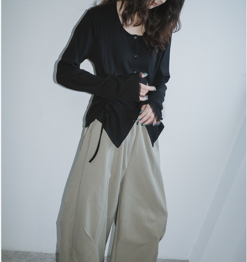 Áo cardigan nữ dáng dài tay dài, chất liệu mềm mại, thiết kế xếp li điều chỉnh eo, phù hợp mùa xuân hè — Thắt lưng tinh nhỏ áo chi tiết 8