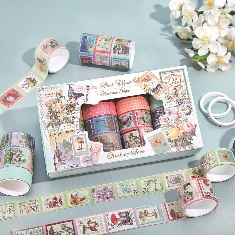 20 rolls boxed Art animal unicorn and paper tape cute girl children's journal DIY decorative stickers gift box