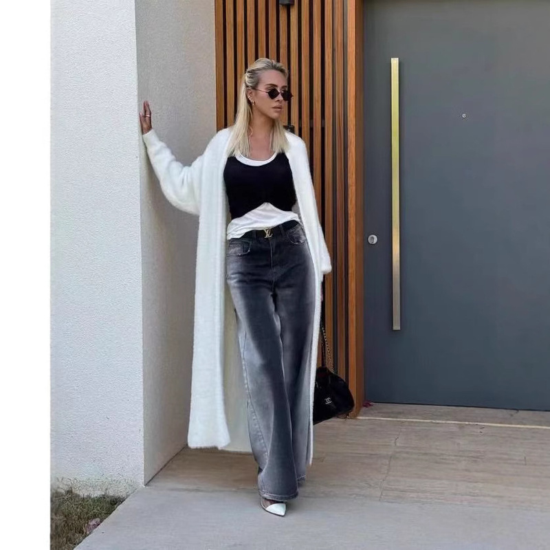 Cross-Border Imitation Mink White Knitwear Cardigan Outwear Women's Autumn and Winter Loose Plush Fluffy Long Cardigan Cross-Border Imitation Mink White Knitwear Cardigan Outwear Women's Autumn and Winter Loose Plush Fluffy Long Cardigan