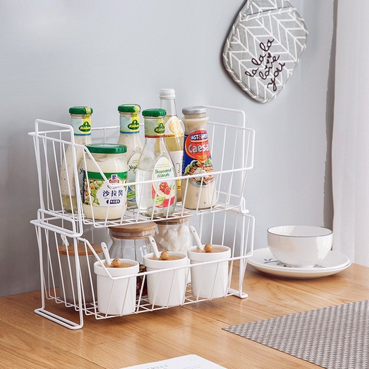 Cesta de almacenamiento de hierro forjado para armario o cocina – organizador para snacks, colores negro, blanco, dorado.