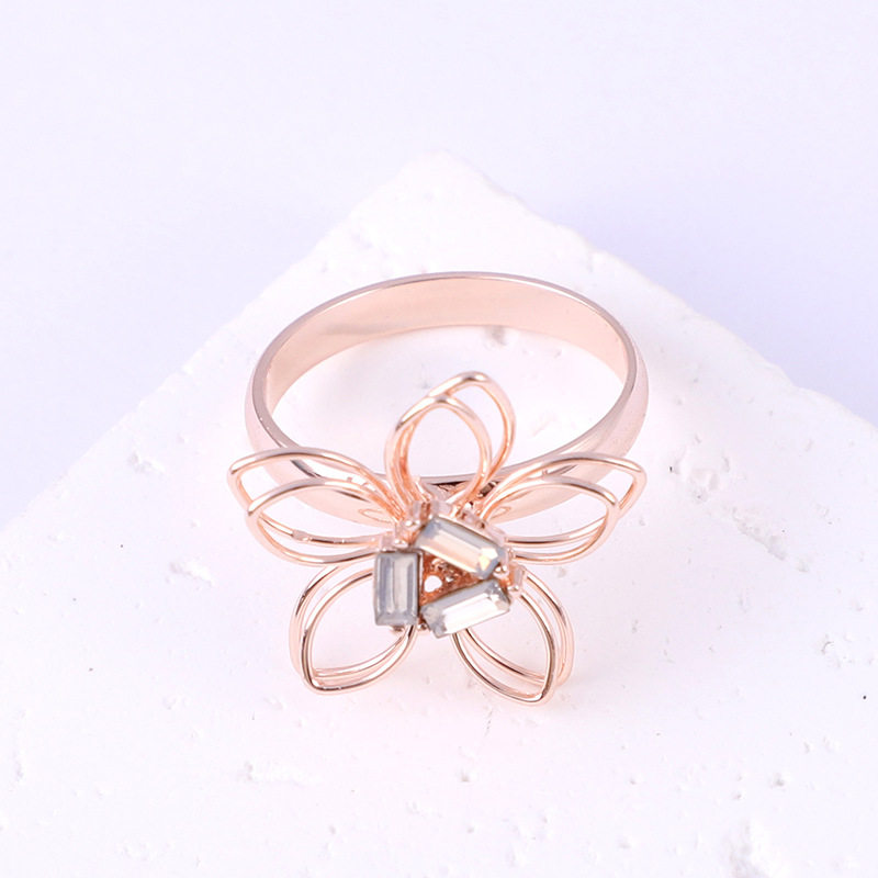 Fashion Flower Copper Plating Inlay Artificial Diamond Rings 1 Piece