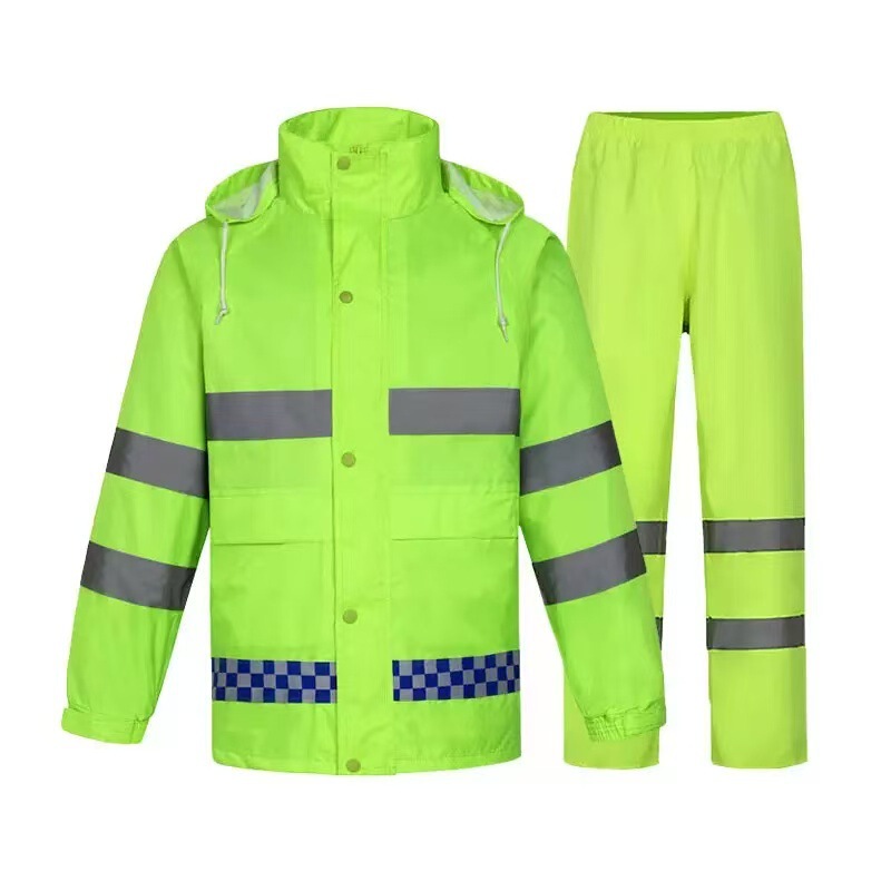 Reflective raincoat and rain pants set, unisex, separate pieces, thickened for full-body protection against heavy rain, suitable for traffic duty, sanitation work, and occupational safety