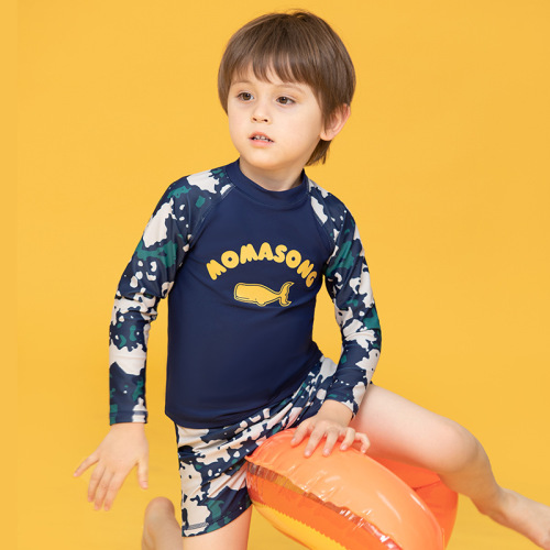 Momasong children's swimsuit  new boys' split long-sleeved sun protection medium and large children's camouflage student swimsuit