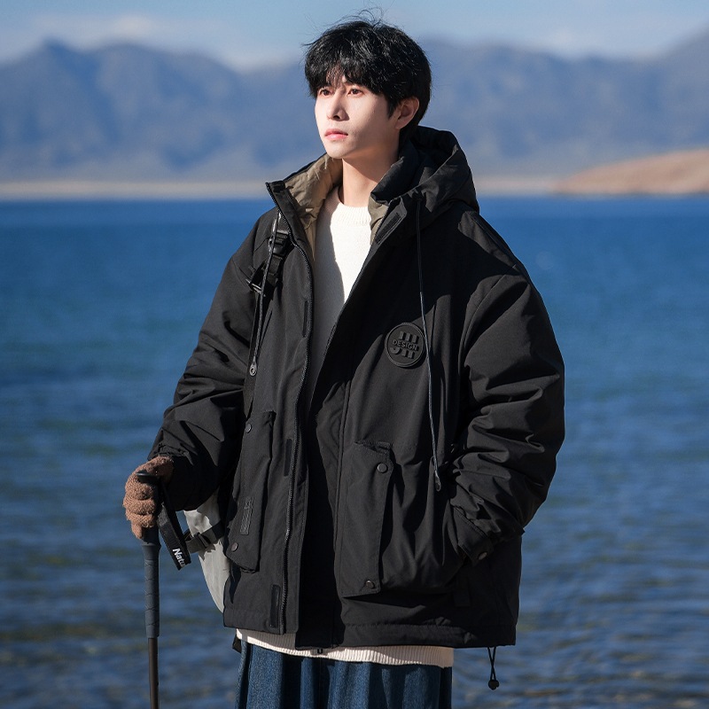 Nasa白鴨絨毛服男子2023新型冬のゆるい保温工装防水突撃服百着金