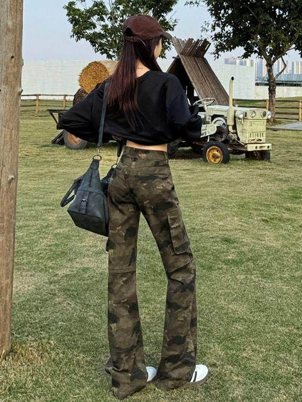 Американские чистые fit bootcut камуфляж джинсы для мужчин и женщин, дизайн с множеством карманов, повседневные штаны верхнего класса