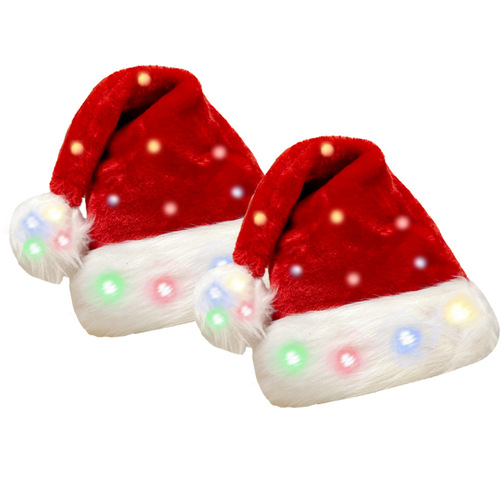 LED light-up high-quality plush children and adult Christmas hat with full headband lights, Christmas decoration supplies