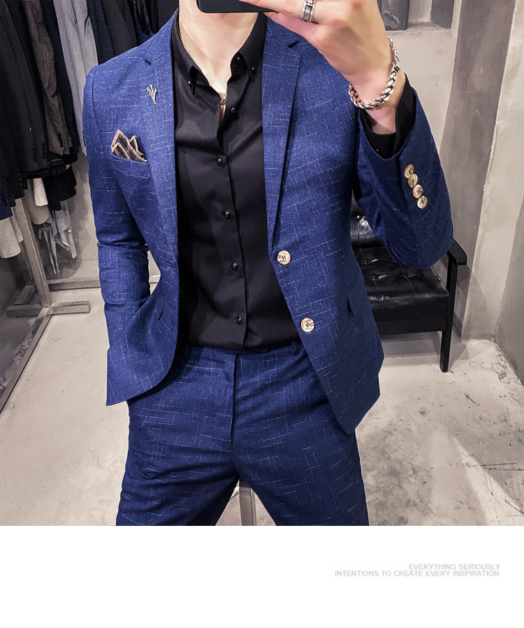 Men's Slim Fit Suit With Dark Pattern Two Button Jacket And Trousers_voghion.com