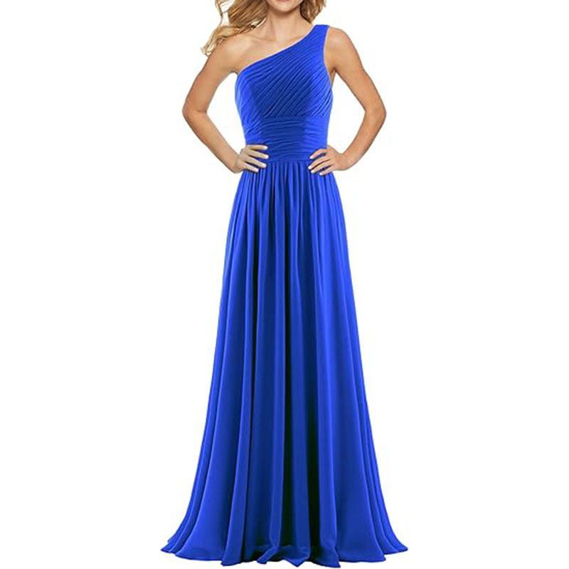 Evening Dress Manufacturer Direct Supply Women's Pleated Chiffon One-Shoulder Bridesmaid Dress Long Formal Wedding Party Dress Spring