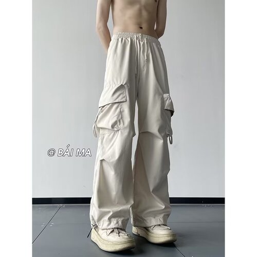 Workwear Pants for Men - Summer Thin Model, American Style Fashion Brand, Quick-Drying, Loose Fit, Youth Sports, Ice Silk, Draping, Casual Long Pants