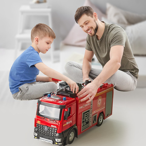 Extra large alloy fire truck children's toy car boy rescue vehicle car simulation model ladder truck can spray water