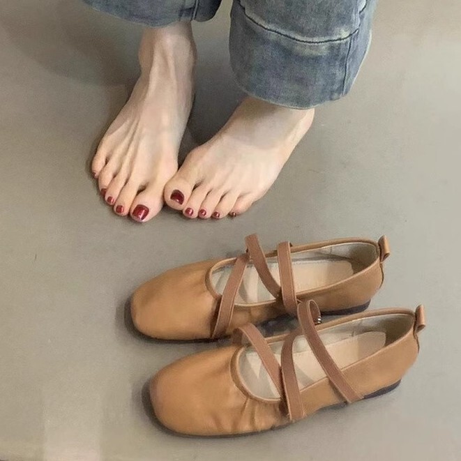 Sheepskin Version ~ French Cross Belt Red Mary Jane Shoes Flat Single-layer Shoes Women's Shallow Mouth Evening Fairy Ballet Shoes Sheepskin Version ~ French Cross Belt Red Mary Jane Shoes Flat Single-layer Shoes Women's Shallow Mouth Evening Fairy Ballet Shoes