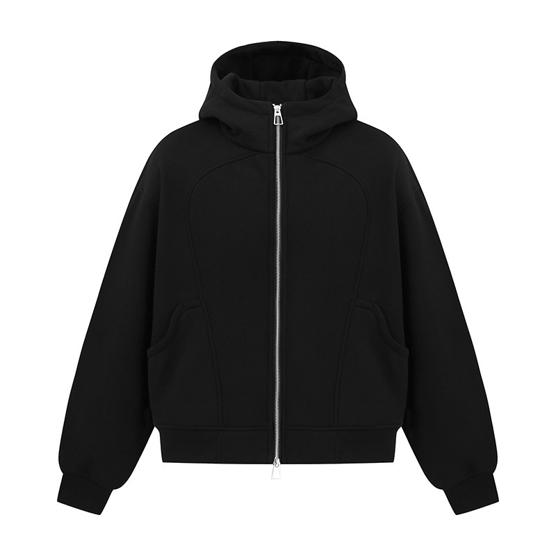 Autumn Japanese solid color design sweatshirt with zipper