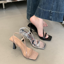 【不含税】法式方头一字带细跟凉鞋女夏季外穿2025新款细带罗马高