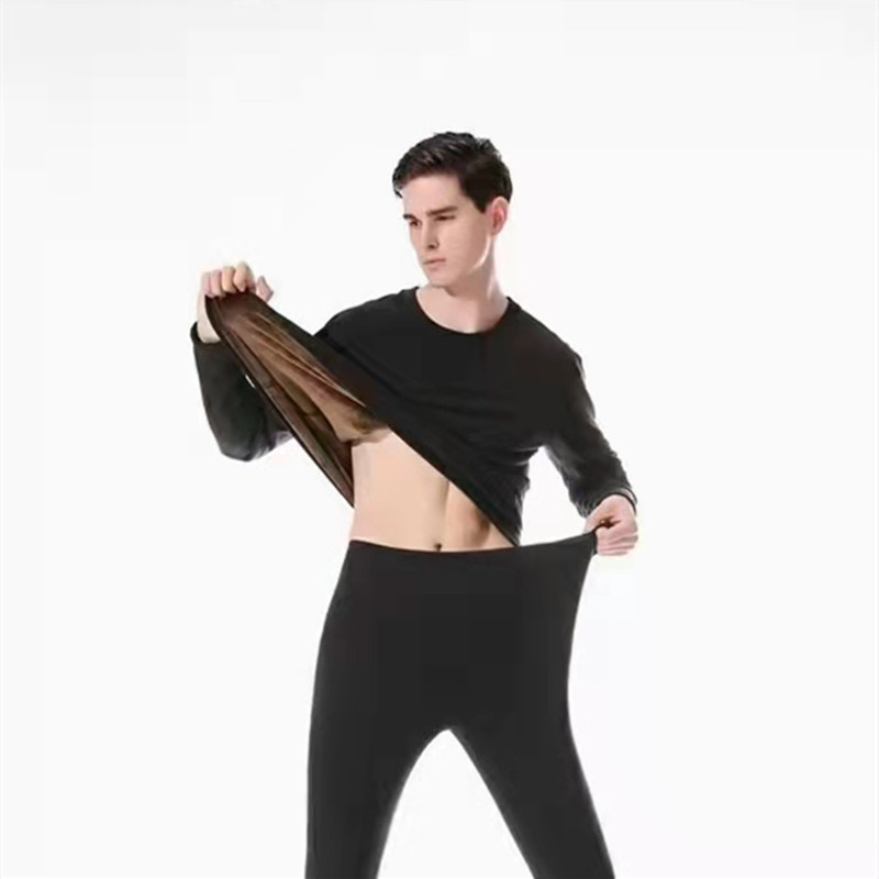 Plus size men's thickened fleece-lined thermal underwear ultra-fine velvet slim-fit long underwear round neck bottoming warm suit winter