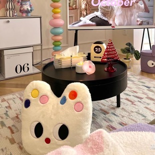 Girly Dopamine Milk Puff Plush Pillow Super Soft Big Eyes Cute Sofa Ornament Doll Cushion for Women