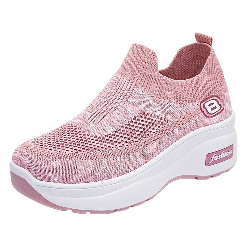 Zapatos de mujer al por mayor, novedad primavera 2026, zapatillas deportivas transpirables de punto con suela gruesa y aumento de altura para mujer
