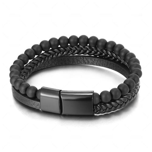 Amazon Stainless Steel Natural Tiger Eye Stone Bracelet Beads Men's Handmade Agate Bracelet Foreign Trade Accessories 