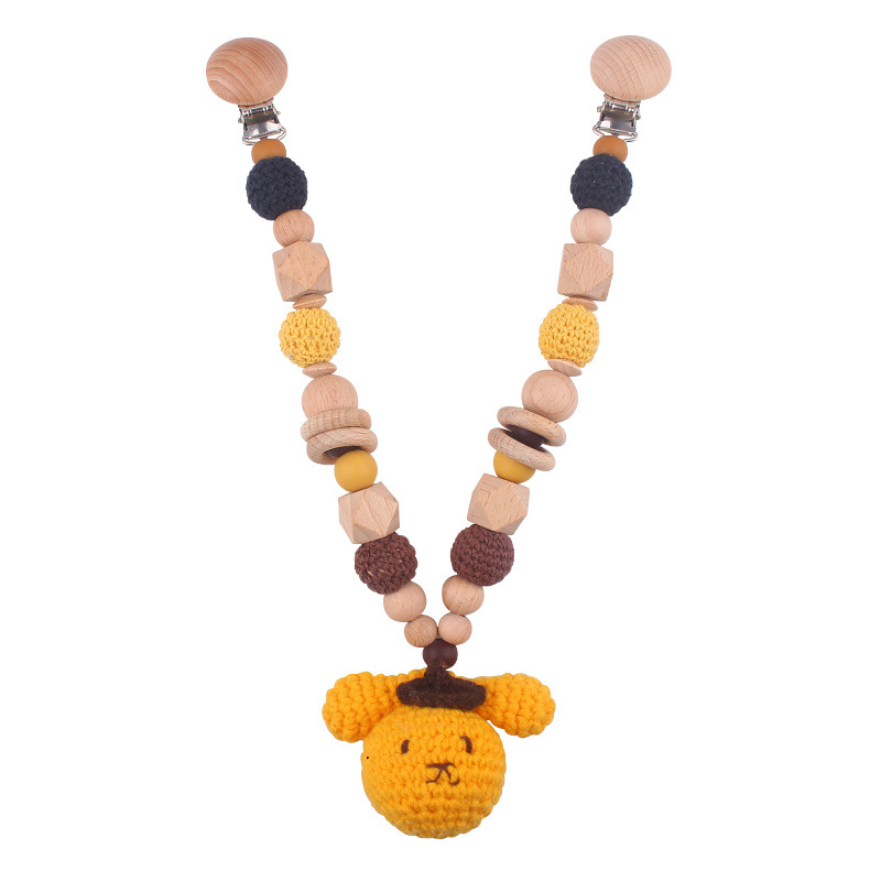 Cadena de chupete de bebé Campana de cama de bebé de madera Muñeca de ganchillo cordón anti-pérdida Cochecito de bebé Hanging toy