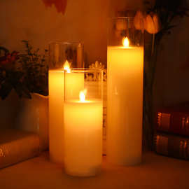 石蜡玻璃摇摆发光LED仿真蜡烛灯石蜡摇摆火焰圣诞蜡烛