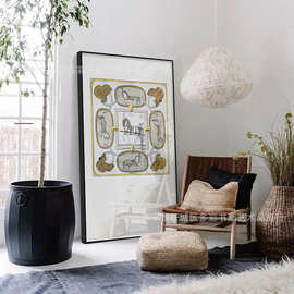 北欧简约现代爱马仕丝巾骏马过道衣帽间民宿大幅装饰画图片画芯