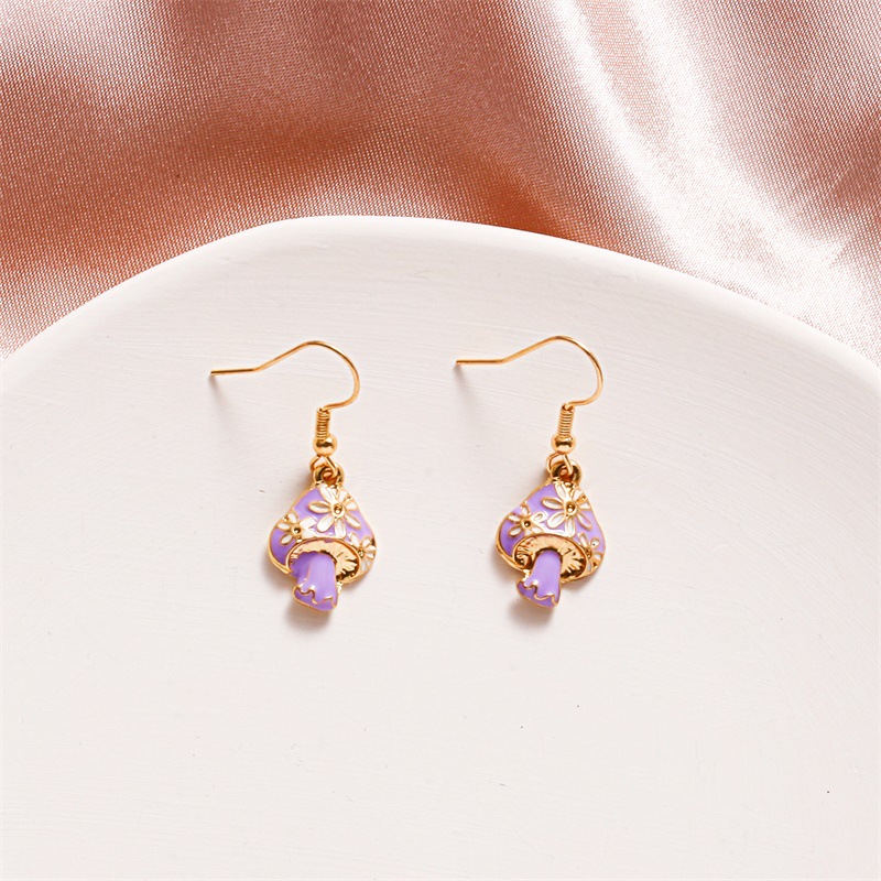 Europe And America Creative Fun Mushroom Earrings For Women Ins Style Cute Colorful Oil Necklace Small Mushroom Earrings Earrings Popular Sale display picture 4