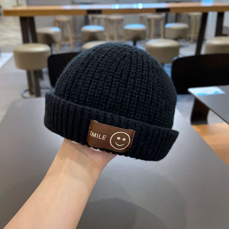 儿童毛线帽韩系宝宝瓜皮帽秋冬个性地主帽百搭凹造型笑脸针织帽|undefined