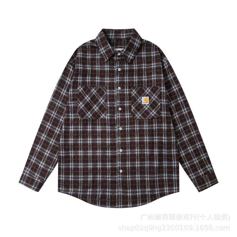 2025 Autumn New American Trendy Brand Workwear Carhartt Double Pocket Retro Plaid Long Sleeve Shirt Couple Jacket