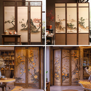 New Chinese-Style Live Broadcast Room Background Wall 3D Stereo Background Cloth Ancient Style Beautiful New Chinese-Style Curtains Gauze Screen Bamboo