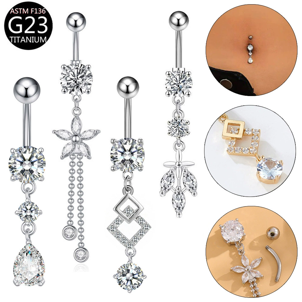 Belly button piercing with zircon drop-shaped, flowered