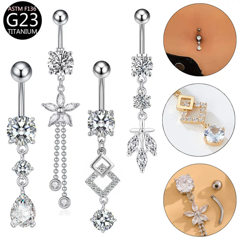 Belly button piercing with zircon drop-shaped, flowered