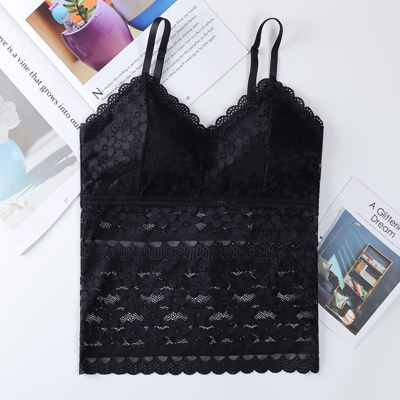 Nueva camisola de encaje francés ropa exterior camisola interior del pecho de las mujeres sexy hermosa espalda anti-exposición Chaleco de fondo