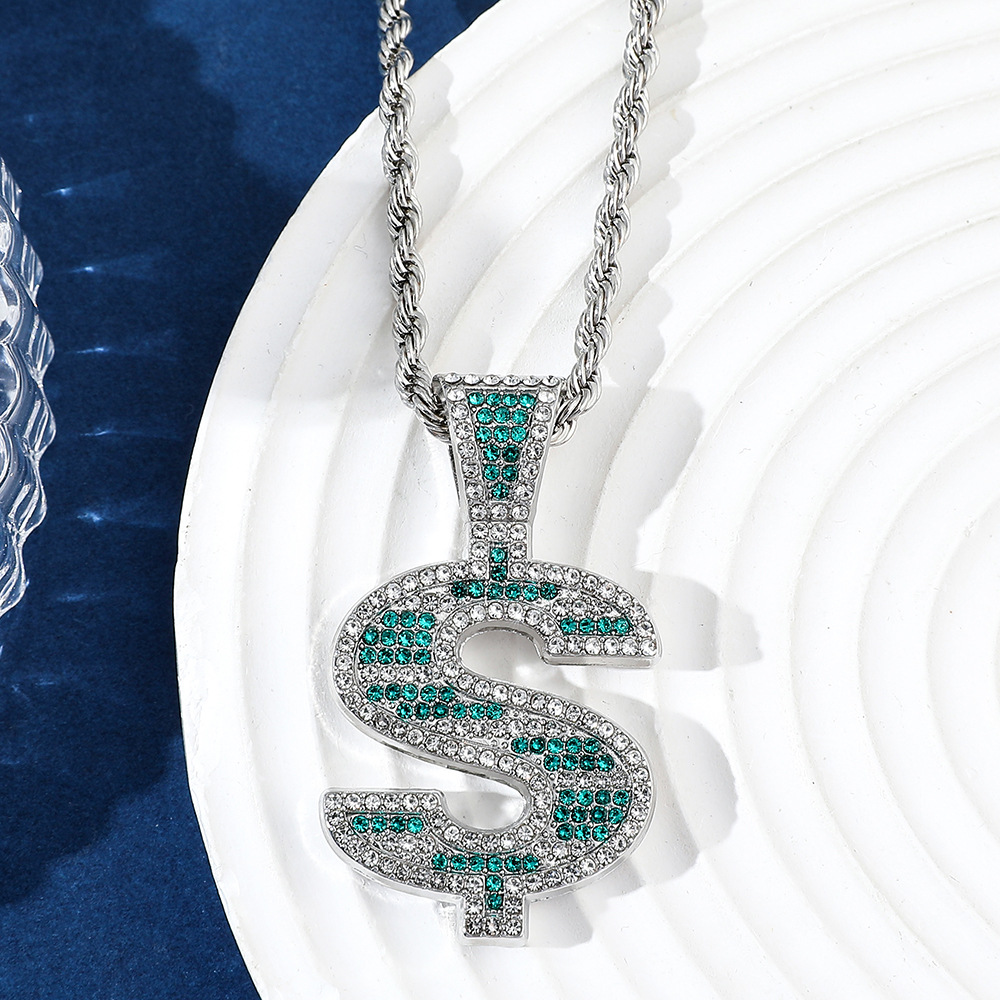 Hot selling US dollar necklace hip hop personality trend necklace, diamond studded US dollar rotating pendant necklace_voghion.com