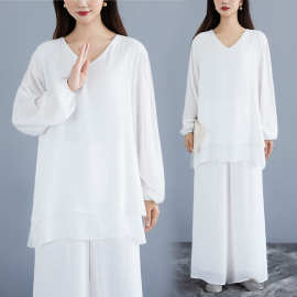 新款 禅修服女打坐拜佛仙气疗愈禅服套装禅意佛系女装居士服