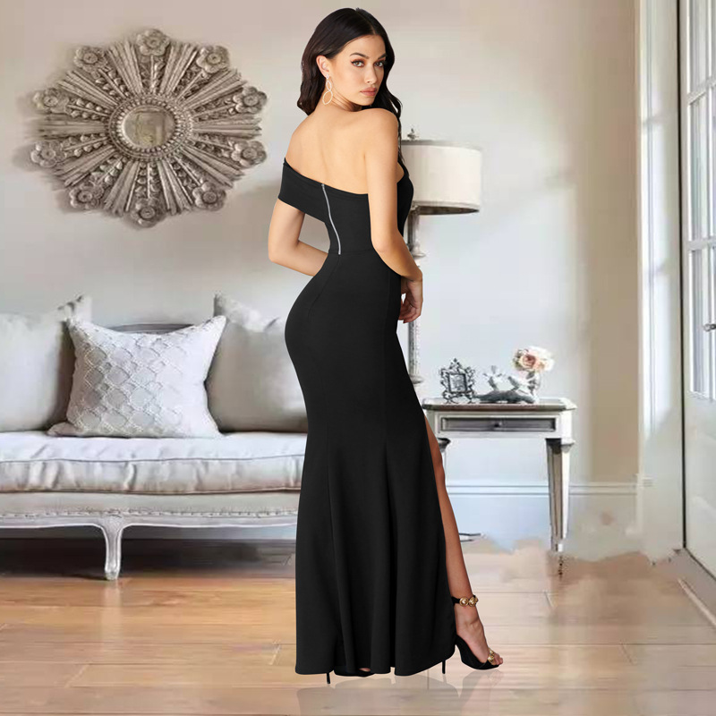 Solid Color One-Word Neck Slit Prom Dress NSHWM109588