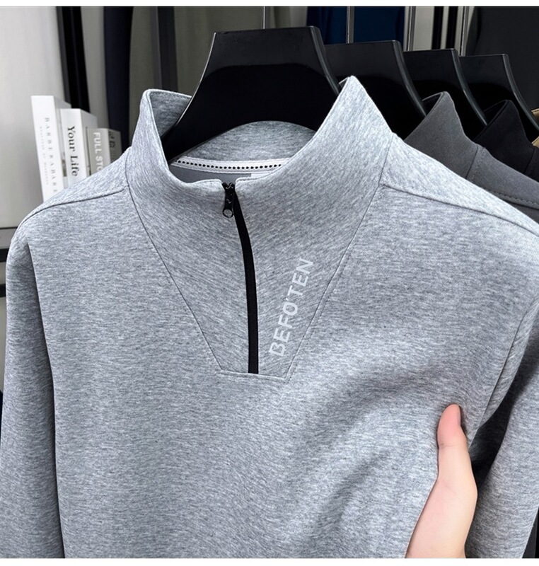 新品秋冬季男式立领拉链款棉质打底衫中青年男装保暖卫衣T恤外套|undefined