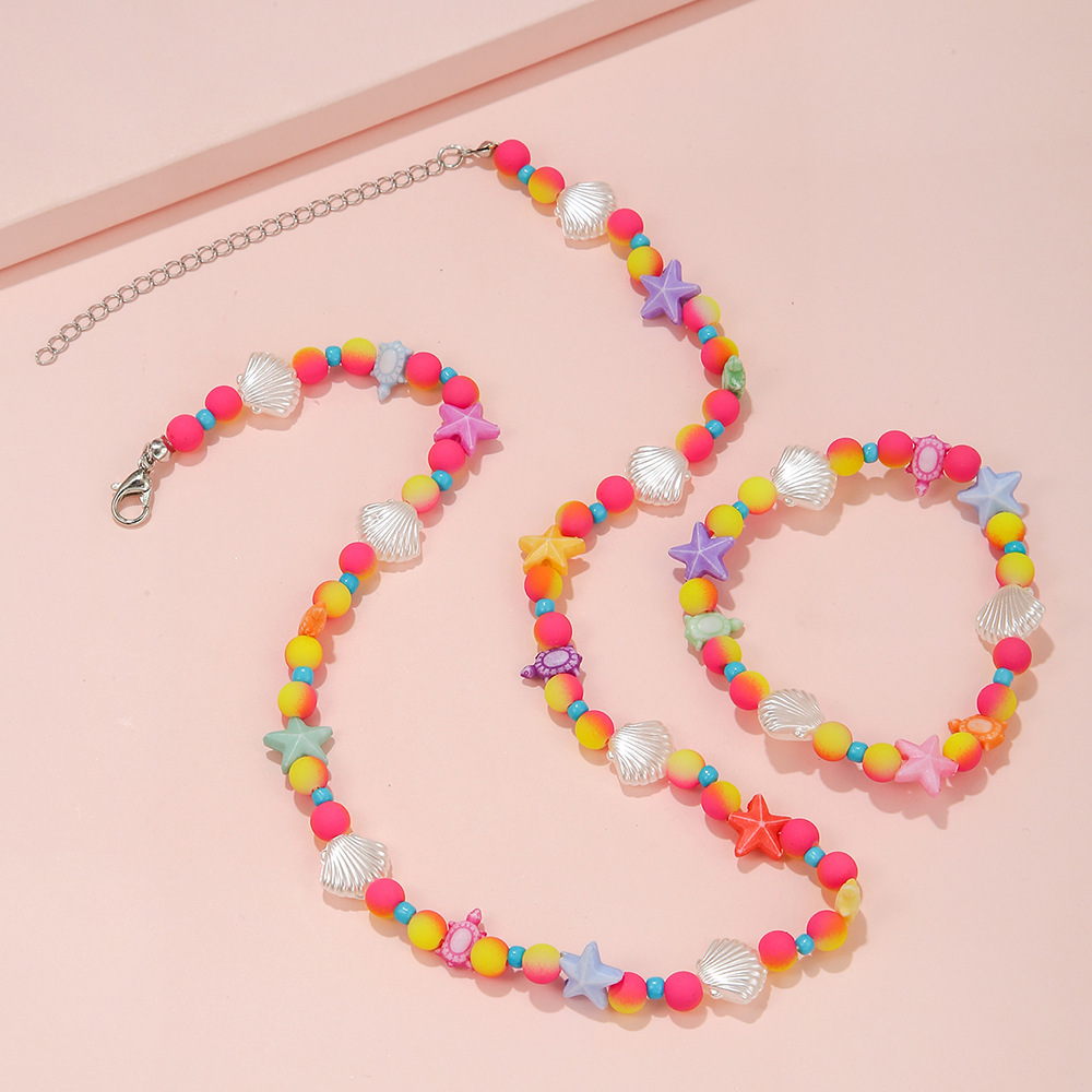 Fashion Starfish Shell Arylic Beaded Girlu0027S Necklace 1 Set