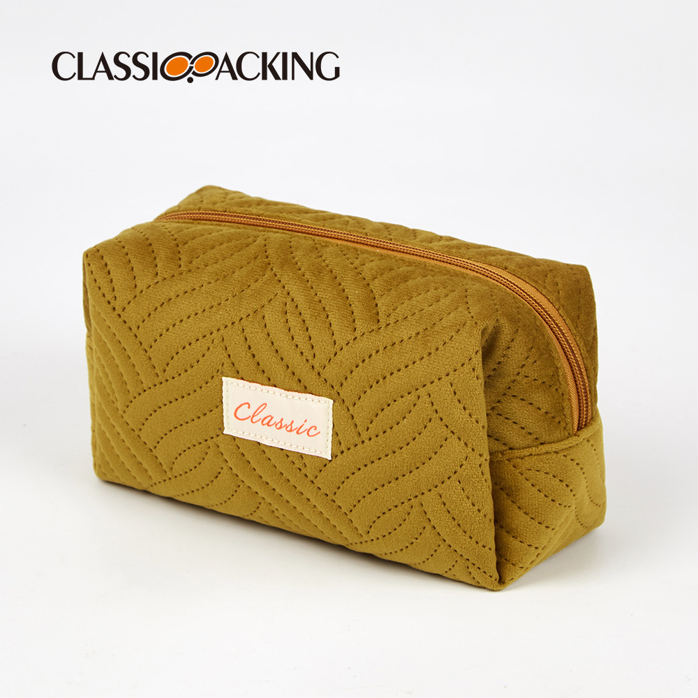 Bolsa de almacenamiento de cosméticos portátil coreano con logotipo impreso Bolsa de lavado de material de franela al por mayor de fábrica